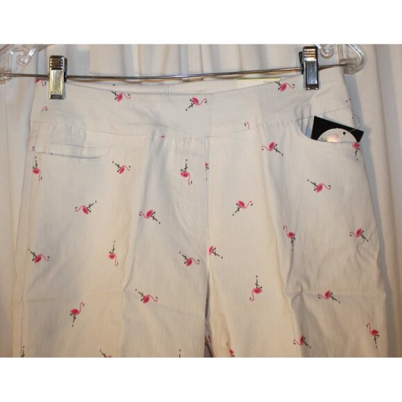 NEW SLIMSATION Golf Walking Shorts Size 4 White Flamingo Print Slimming Pull-On - Picture 2 of 4